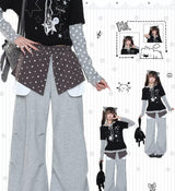 スター柄 レイヤード風 ワイドパンツ 着用イメージ