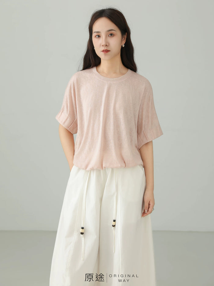ピーチピンクのドルマンスリーブTシャツ 着用 正面