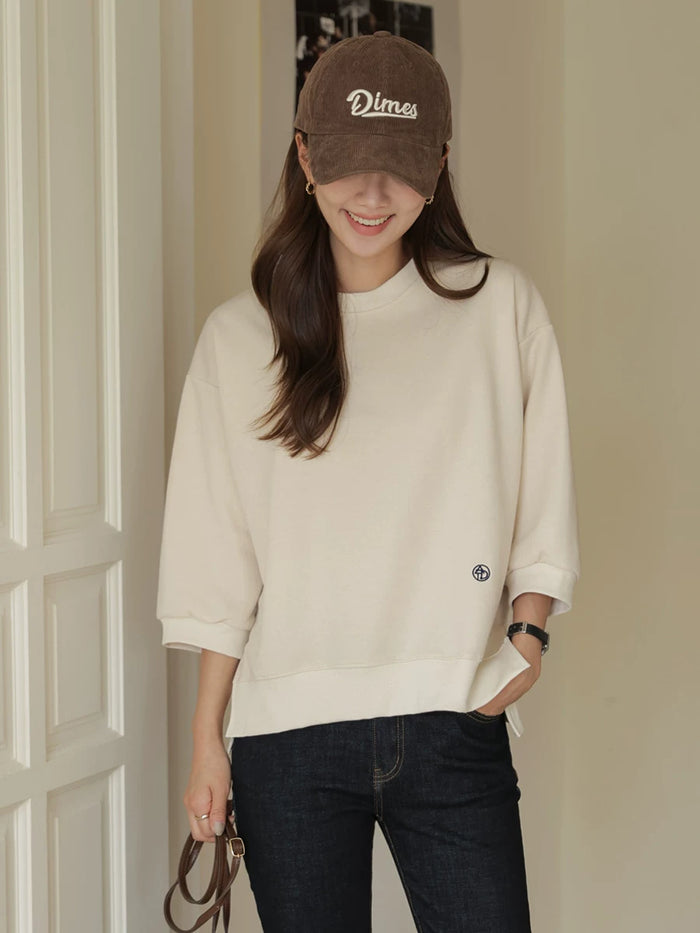 クリームの七分袖Tシャツ 着用 正面