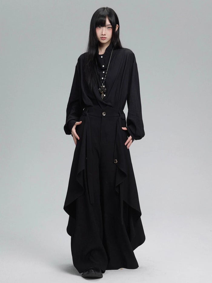 ロング丈 長袖シャツ 正面