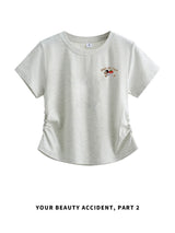 サイドシャーリングの半袖Tシャツ ライトグレー 着用
