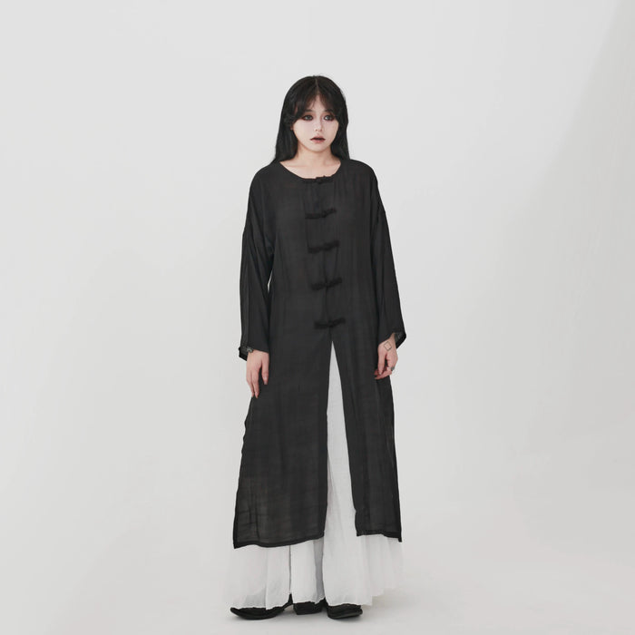 黒の新中式ロングカーディガン 着用 正面全身