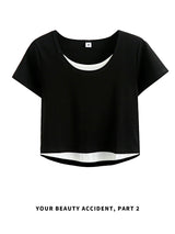 ブラックのフェイクレイヤード 半袖Tシャツ 全体