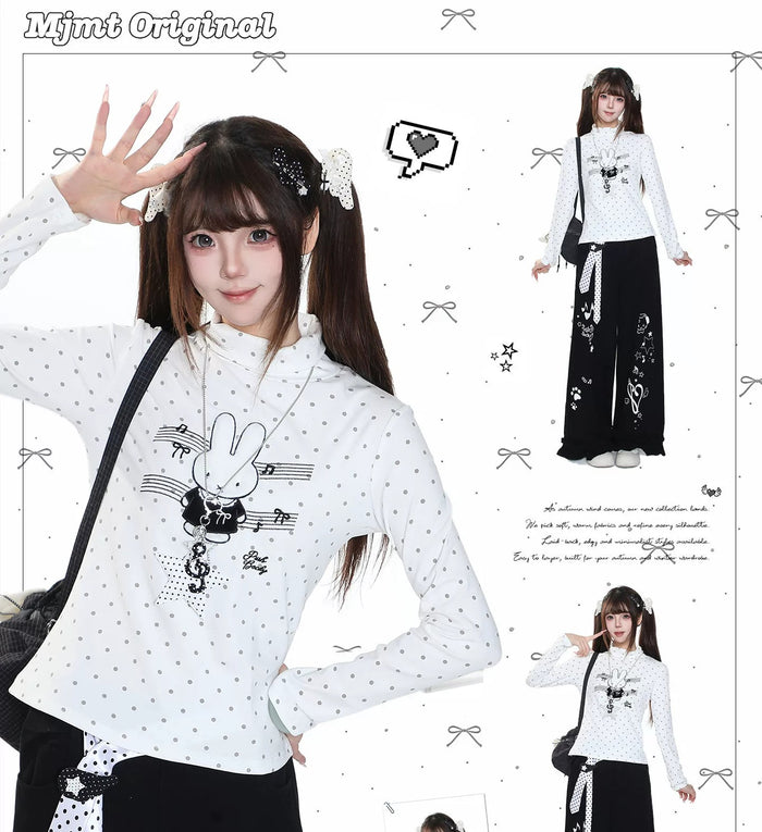 うさぎプリント ハイネック 長袖Tシャツ 全体