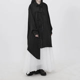 ブラックの盤扣 アシンメトリー シャツワンピース 着用 正面