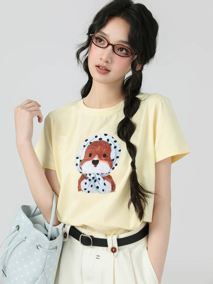 イエローの無地 正肩 半袖Tシャツ 着用