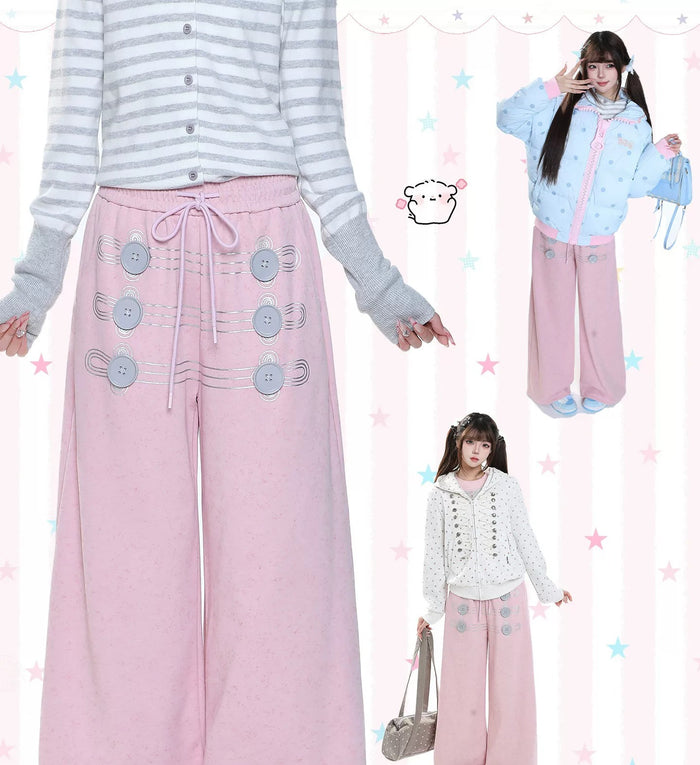 ダブルボタン ワイドパンツ 全体