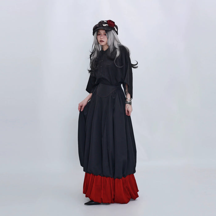 赤×黒のバルーンスカート 着用 全身