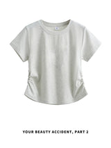 ライトヘザーグレーのサイドシャーリング 半袖Tシャツ 着用