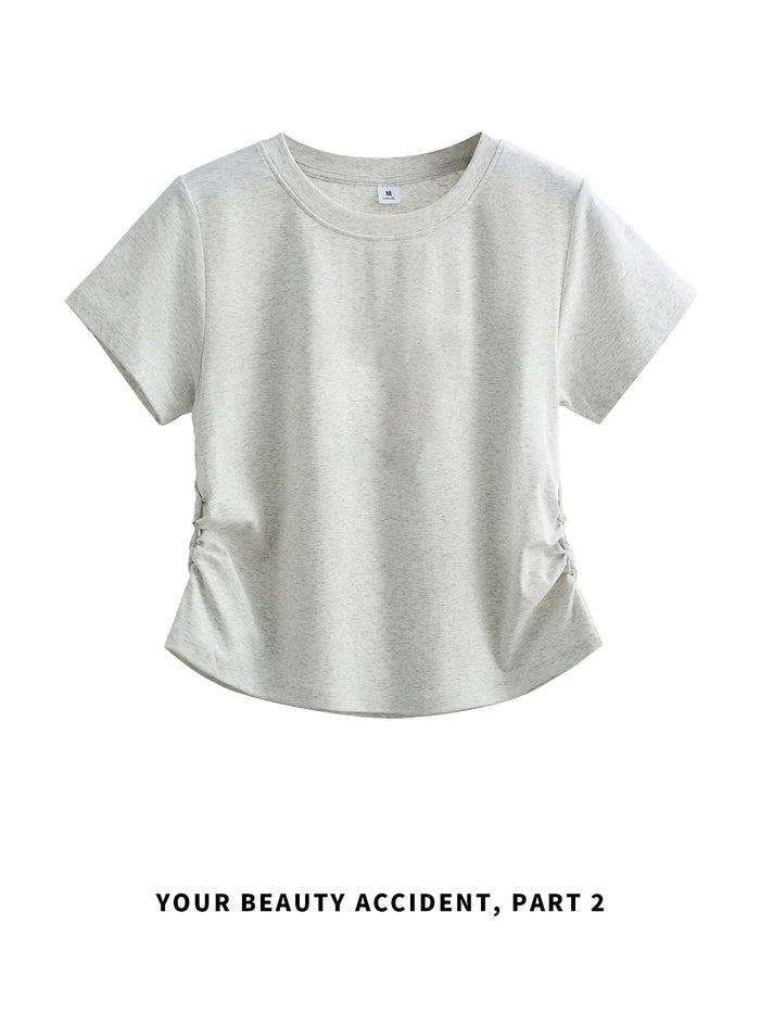 ライトヘザーグレーのサイドシャーリング 半袖Tシャツ 着用