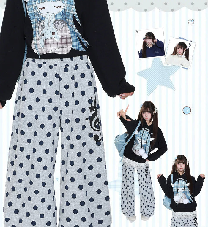 ドット柄 ワイドパンツ 着用イメージ