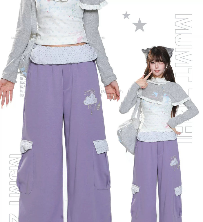 パープルのワイドカーゴパンツ 全体