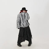 リバーシブル フェイクファージャケット（ファー面） 着用 正面 手を口元に