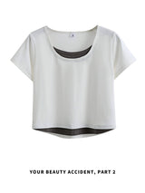 ホワイトのフェイクレイヤード 半袖Tシャツ 全体