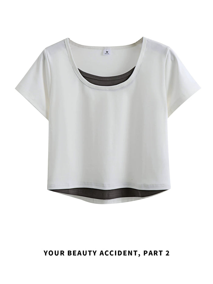 ホワイトのフェイクレイヤード 半袖Tシャツ 全体