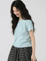 下集シリーズ｜サイドシャーリング 半袖Tシャツ｜リブ編み 短め丈 スリム ライトグレーブルー/パープル/ホワイト S〜XL
