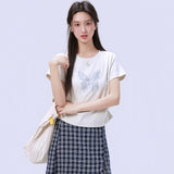 下集シリーズ｜バタフライ他 プリント・無地 半袖Tシャツ｜正肩 スリム 短め丈 17タイプ S〜XL