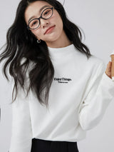 下集シリーズ｜モックネック 長袖Tシャツ｜ホワイトロゴ入り 裏起毛 インナーにも レギュラーフィット 2カラー S〜XL