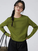 下集シリーズ｜ショート丈 長袖Tシャツ｜オリーブグリーン 薄手 インナー向け 綿混 13カラー S〜XL