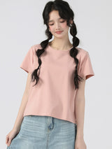 下集シリーズ｜無地 正肩 半袖Tシャツ｜短め丈 コットン ピンク/グリーン/イエロー/ホワイト S〜XL