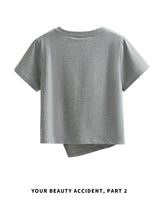 下集シリーズ｜グレー アシンメトリーヘム 半袖Tシャツ｜短め丈 正肩 コットン ダークグレー/ホワイト/ブラック/ピンク/ライトブルー S〜XL