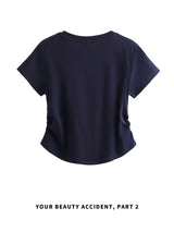 下集シリーズ｜サイドシャーリング 半袖Tシャツ｜正肩 ゆったり 短め丈 3カラー S〜XL