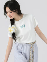下集シリーズ｜英字ロゴ入り 正肩 半袖Tシャツ｜短め丈 コットン ホワイト/ブラック/ベージュ/ヘザーグレー S〜XL