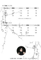 サイズ表（トップス・パンツ）とモデル着用サイズ
