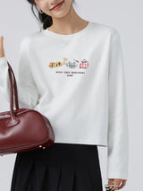 ヘザーグレーのねこプリント長袖Tシャツ 正面