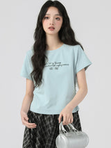 下集シリーズ｜サイドシャーリング 半袖Tシャツ｜リブ編み 短め丈 スリム 無地・プリント・刺繍 16カラー S〜XL