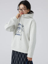 下集シリーズ｜ヒースグレー 山プリント 裏起毛パーカー｜ゆったり 厚手 ショート丈 L・XL