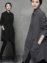 ブラックのロングシャツ 着用 ポケットに手を入れた着こなし