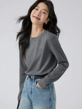 下集シリーズ｜ダークグレー ショート丈 長袖Tシャツ｜薄手 インナー向け 綿混 6カラー S〜XL
