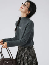 下集シリーズ｜モックネック 長袖Tシャツ｜ダークグレーロゴ入り 裏起毛 インナーにも レギュラーフィット 2カラー S〜XL