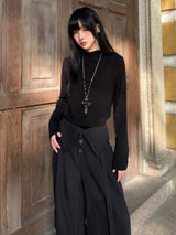 クルーネック ニット長袖Tシャツ 着用