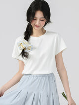 下集シリーズ｜ショート丈 半袖Tシャツ｜40番手コットンリブ ゆったり ホワイト/ピンク/グリーン/イエロー S〜XL