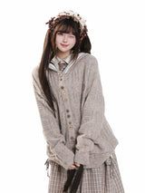 MJMTシリーズ｜学院風 フード付き ニットカーディガン ボタン ゆったり 秋冬 S/M/L