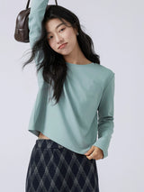 下集シリーズ｜ショート丈 長袖Tシャツ｜グレイッシュグリーン 薄手 インナー向け 綿混 6カラー S〜XL