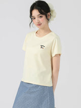 下集シリーズ｜ワンポイント刺繍 半袖Tシャツ｜正肩 ゆったり 短め丈 3カラー S〜XL