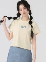 下集シリーズ｜英字ロゴ入り 正肩 半袖Tシャツ｜短め丈 コットン ベージュ/ブラック/ホワイト/グレー S〜XL