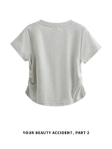 下集シリーズ｜サイドシャーリング 正肩 半袖Tシャツ｜短め丈 コットン ライトグレー/ロイヤルブルー S〜XL