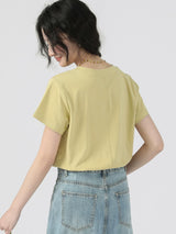 下集シリーズ｜ショート丈 半袖Tシャツ｜40番手コットンリブ 切り替えデザイン ゆったり イエロー/グリーン/ホワイト/ピンク S〜XL