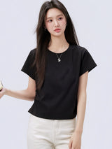 下集シリーズ｜サイドシャーリング 半袖Tシャツ｜短め丈 コットン ブラック/ネイビー/ライトグレー S〜XL
