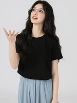 下集シリーズ｜ブラック 正肩 半袖Tシャツ｜無地 コットン ゆったり 短め丈 5カラー S〜XL