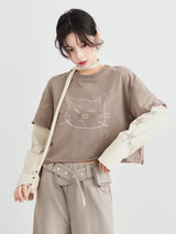 グレーコーヒーのフェイクレイヤードTシャツ 着用 正面