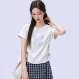 下集シリーズ｜バタフライ他 プリント・無地 半袖Tシャツ｜正肩 スリム 短め丈 17タイプ S〜XL