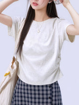 下集シリーズ｜ライトヘザーグレー サイドシャーリング 半袖Tシャツ｜短め丈 コットン ブラック/ネイビー/ライトグレー S〜XL