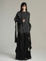 FG721シリーズ｜ダークグレー/グリーン スカーフ襟 ロングスリーブシャツ 日系レトロ ユニセックス M/L/XL