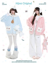 MJMTシリーズ｜ネコポケット ふわふわボア フード付き ジップジャケット 冬 ブルー/ピンク S/M/L/XL
