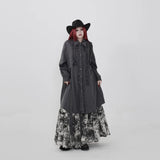 グレーストライプのロングシャツ 着用 フリルの前立て